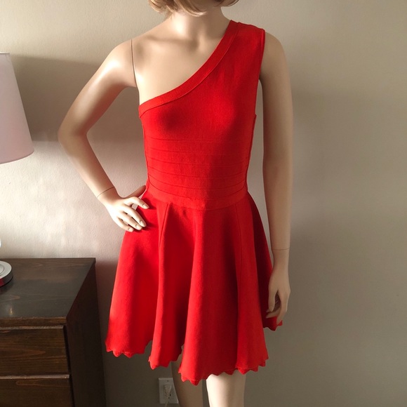 GUESS by Marciano Red One Shoulder Flare Dress - Picture 7 of 8